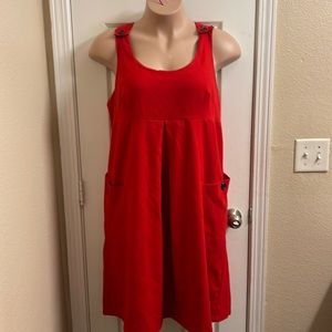 Red Midi Above The Knee Pleated front dress with Buttons on shoulders